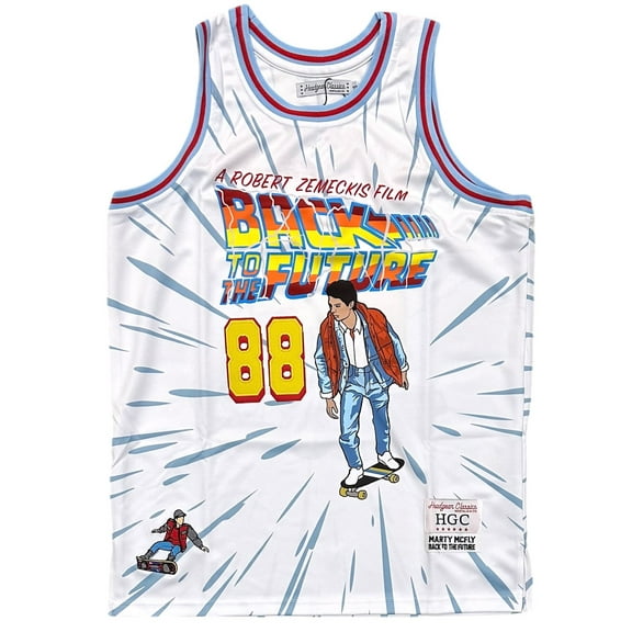 Back to the Future Marty McFly Headgear Classics Embroidered Basketball Jersey (Small, White)