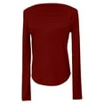 thumbnail image 5 of SNKSDGM Female T-Shirts Long Sleeve Shirts for Women Working Out Women's Basic Ribbed Knit Square Neck Long Sleeve T Shirt Fall Fashion Casual Stretch Fit Comfortable Top for Girls and Teens Xl, 5 of 5