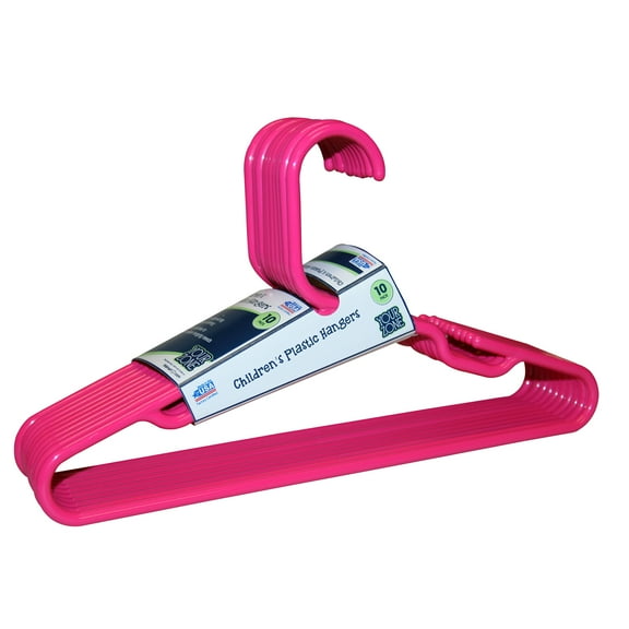 Your Zone Kids' Clothing Hangers, Pink, 10-Count, Fits Sizes Up to 8, Durable Plastic