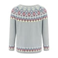 thumbnail image 6 of Women's Vintage Argyle Striped Knitted Sweaters Loose Long Sleeve Crewneck Pullover Casual Fall Winter Daily Tops Gray S, 6 of 6