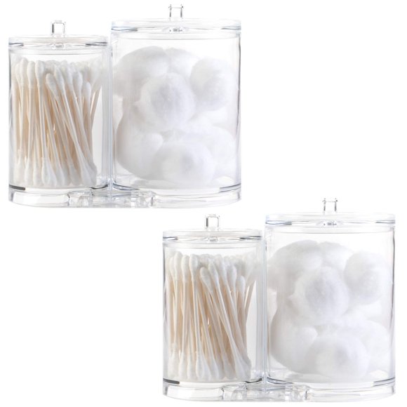 HUJI Organisateur Cosmétique en Acrylique pour Q-Tip et Porte-Boules de Coton avec Couvercles - Pots de 9.36oz et 17.61oz (2 PK)