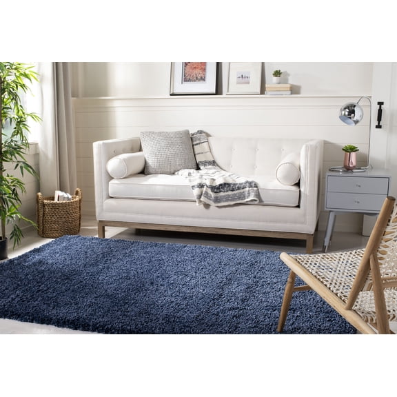 SAFAVIEH California Plush Solid Shag Area Rug, Navy, 3' x 3' Square - Modern Design, Navy, Non-Shedding & Easy Cleaning, Ultra Plush Thick Pile, Ideal for Living Room, Bedroom