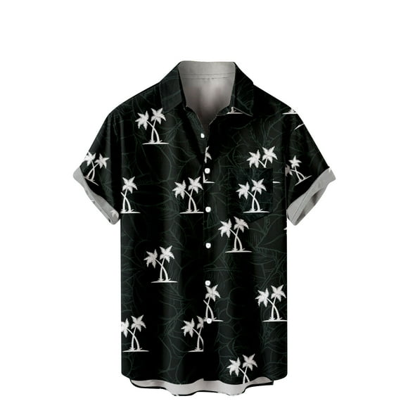 JURANMO Big and Tall Shirts for Men Beach Vacation Shirts Short Sleeve Button Down Hawaiian Print Shirts Summer Lightweight Breathable Going Out Shirts with Pocket Black XXXXL