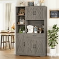thumbnail image 3 of Hiphuta 71" Farmhouse Kitchen Pantry Storage Cabinet, Freestanding Hutch with Doors and Drawer, Shelves & Microwave Stand, Sturdy Cupboard for Dining Room, Ash Gray, 3 of 8