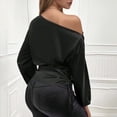 thumbnail image 5 of Womens Elegant Solid Color Satin Blouse One Shoulder Asymmetric Draped Neck Long Sleeve Shirt Black L, 5 of 6
