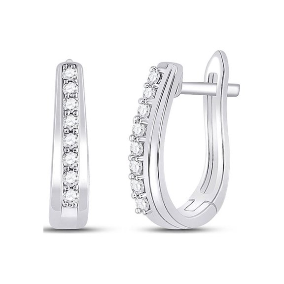 FB Jewels 10kt White Gold Womens Round Diamond Oblong Hoop Earrings 1/4 Cttw In Channel Setting (I2-I3 clarity; J-K color)