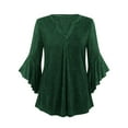 thumbnail image 6 of Womens Glitter Tops Ruffled 3/4 Length Bell Sleeve Sequin Sparkly Party Outfits V Neck Shiny Dressy Casual Blouses (S, Army Green), 6 of 7