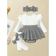 thumbnail image 5 of Loicainy Baby Girl Houndstooth 3-Piece Outfit 3 6 12 18M Comfortable Ribbed Ruffled Sleeves Headband Socks Set, 5 of 9