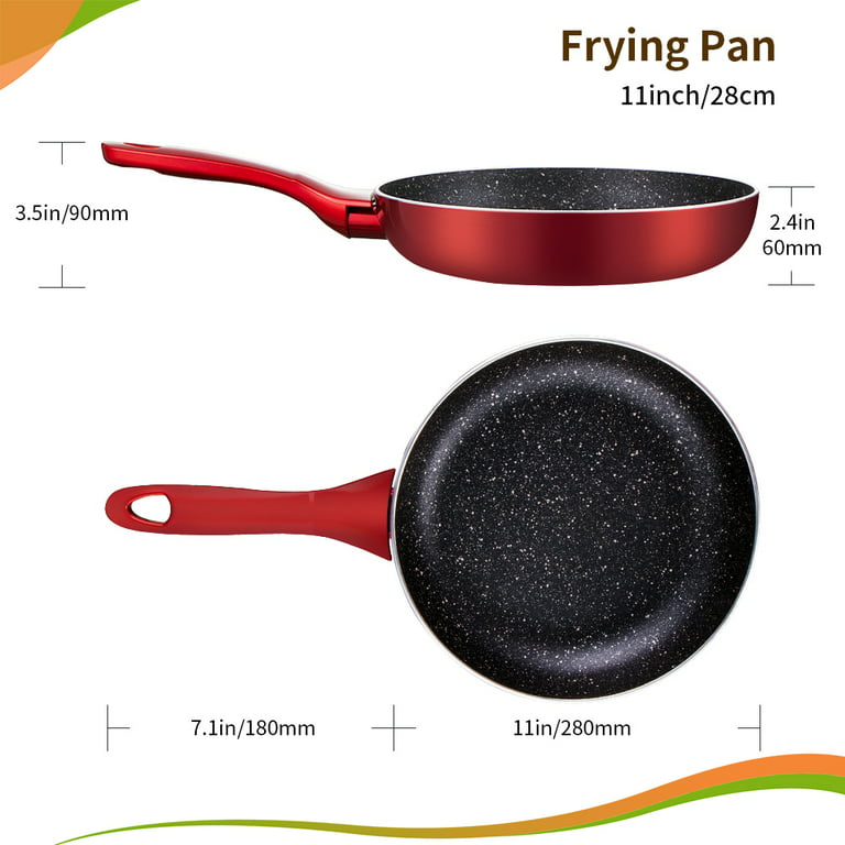 11 inch Non-Stick Frying Pan w/ Detachable Handle Lid Skillet Fit All Stove  Top