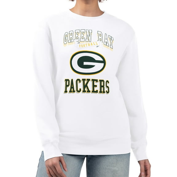 Women's G-III 4Her by Carl Banks White Green Bay Packers Team Logo Graphic Tri-Blend Pullover Sweatshirt
