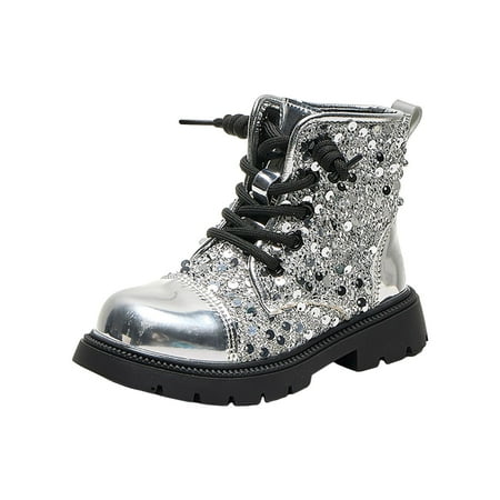 

eileial Girls Glitter Ankle Boots Side Zipper Chelsea Booties Lug Sole (Toddler/Little Kids/Big Kids) Silver 10.5