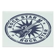 thumbnail image 1 of Rock Music Cutting Board, Vintage Logo Design Guitar and Sun Pattern Grunge Stamp Monochrome Illustration, Decorative Tempered Glass Cutting and Serving Board, Large Size, Cobalt Blue, by Ambesonne, 1 of 1