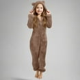 thumbnail image 3 of Iaqnaocc Pajamas Jumpsuit Fuzzy Fleece Hooded Rompers Furry Warm Winter Onesie Size 10-12 Pajamas Sherpa Cute Bear Ears Zip Up Sleepwear Khaki 5-6Years, 3 of 5