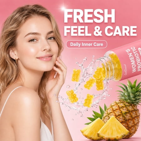 CeuRioint 60 Gummies Pineapple Women's Probiotic Gummies with Slippery Elm, Digestive And Women's Wellness Support, Feminine Supplement Gummies, Valentine's And Women's Day Gift