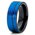 thumbnail image 2 of Hammered Blue Tungsten Ring 8mm Brushed Tungsten Ring Offset Groove Ring Men & Women Comfort Fit, 2 of 3