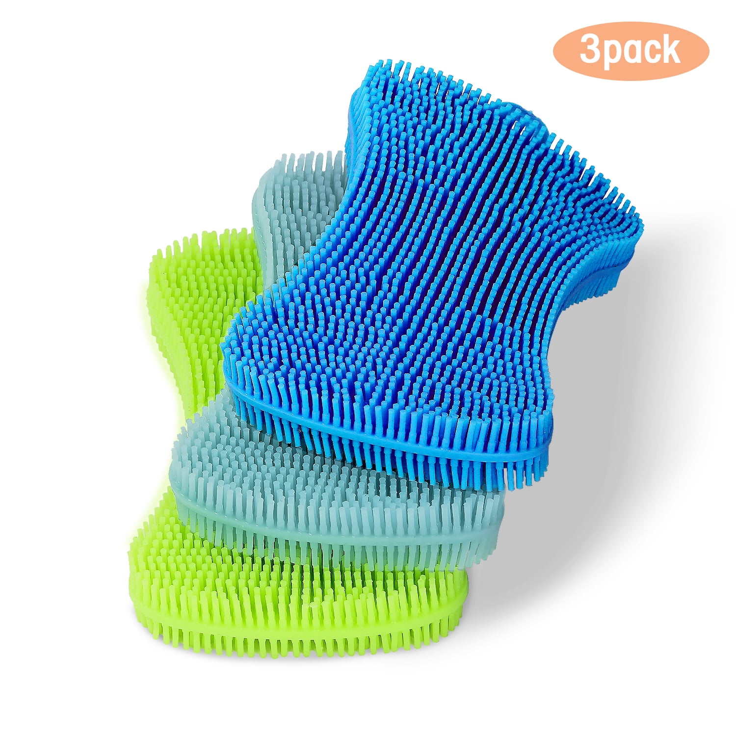 NEW! Set of 3 Colored Textured Silicone Sponges Mildew-Free Better Sponge 