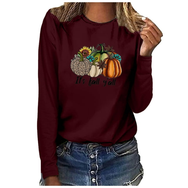 Babysbule Hauts d'Automne pour Femmes C'est l'Automne Yall Femme Col Rond Imprimé Chandail Hauts Manches Longues Blouse