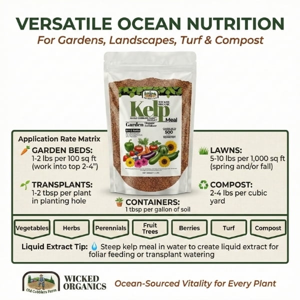 Old Cobblers Farm™ Wicked Organics Kelp Meal – Ocean-Based Soil Conditioner for Root Growth, Plant Resilience & Soil Health (5 lbs | 10 lbs | 15 lbs | 20 lbs)(5lbs)