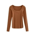 thumbnail image 4 of Pxiakgy Hot Sale!! Women's Scoop Neck Casual Ribbed T Shirt Long Sleeve Stretch Slim Fitted Basic Shirts Womens Neck Casual Ribbed T Shirt Long Sleeve Stretch Slim Basic Shirts Coffee Xl, 4 of 4