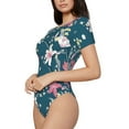 thumbnail image 2 of Naloa Lilies Flowers Women's Short-Sleeved Onesie, One-Piece Swimsuit for Parties, dates, clubs - Large, 2 of 9