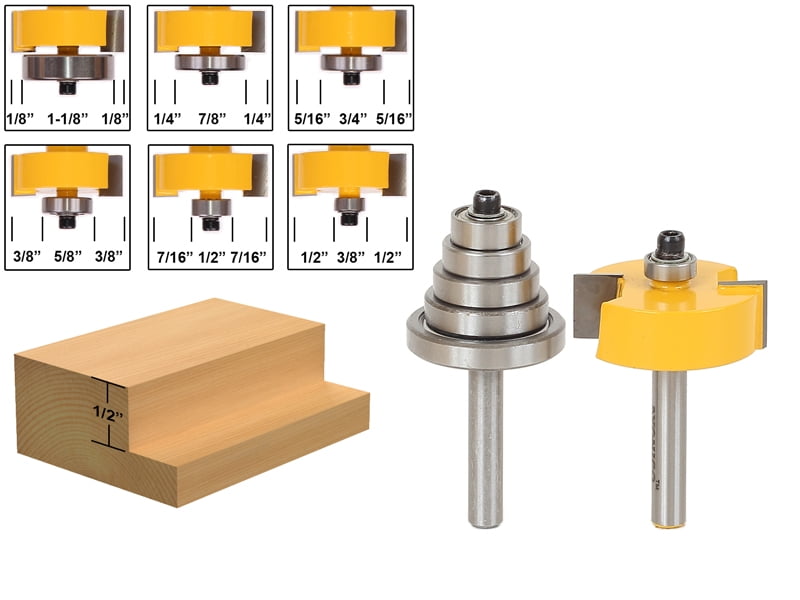 1/2" or 1/4" Shank Wood Solid 1/2" H Rabbet Router Bits with 7 Bearings Set 
