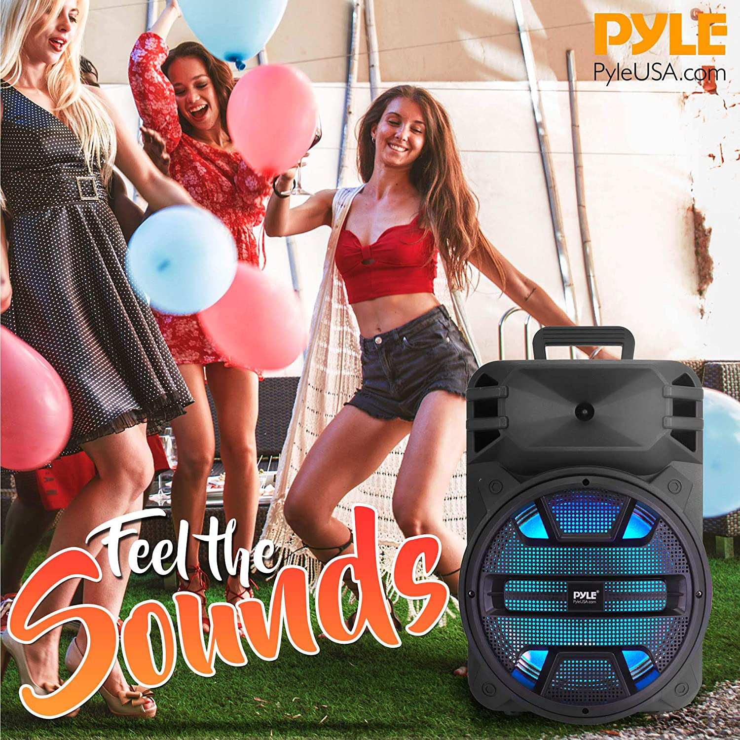 Pyle PPHP1243B - 12'' Portable PA Speaker System - Karaoke Speaker with Latest DJ LED Lights, USB/FM/BT/Aux/Remote Control/Mic Inputs, Built-in (800 Watt)