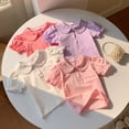 thumbnail image 6 of LNMQLPDBS Toddler Girl Short Sleeve Ruffle Edge Clollared T-Shirts Cute Puff Sleeve Pleated Front Tops Summer Blouse for Beach Party Vacation, 6 of 9