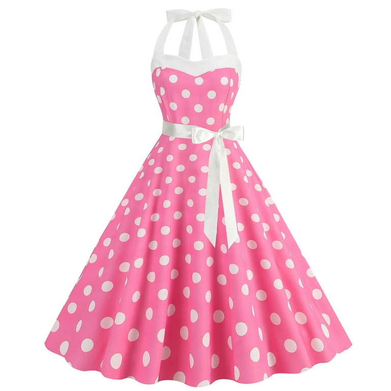 Cavosen Vintage Dresses for Women 1950 Fit and Flare Dresses Knee Length Retro Polka Dots Tea Dress Sleeveless Midi A Line Dress Halter Neck Party