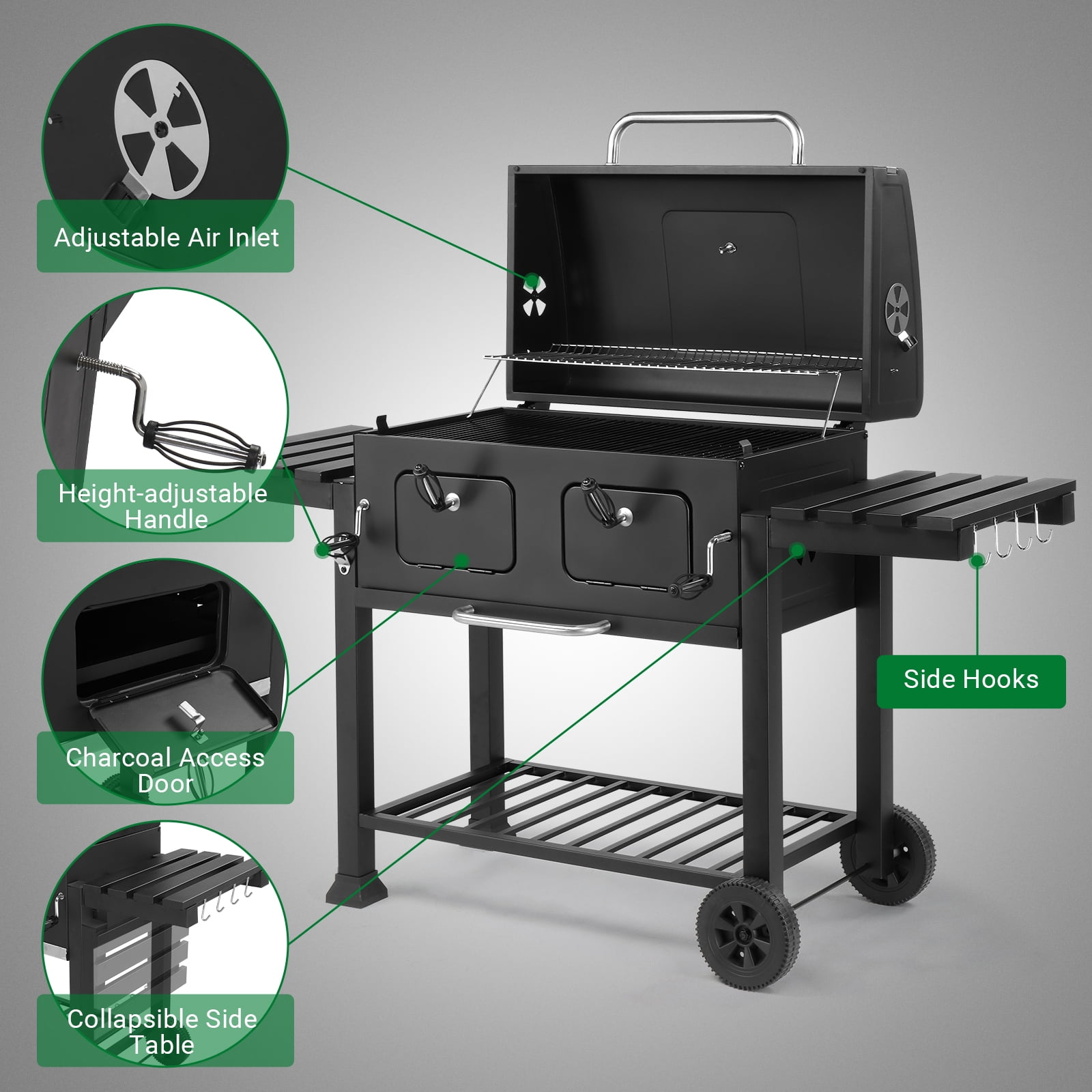 Zimtown BBQ Grill Outdoor Charcoal Barbecue Pit Smoker with Double Charcoal Tray Separable Adjustment Independent Temperature Control for BBQ Events,Party,Wedding