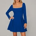 thumbnail image 2 of DHFJKG Womens Square Neckline Dress Elegant Pearl Long Sleeve Casual Dress Slim Fit Flowy A-Line Solid Color Stylish Dresses, 2 of 5