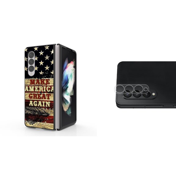 Accessory Bundle for Galaxy Z Fold 4: Slim Snap-On Case (Make America Great Again), Rear Camera Glass Protector
