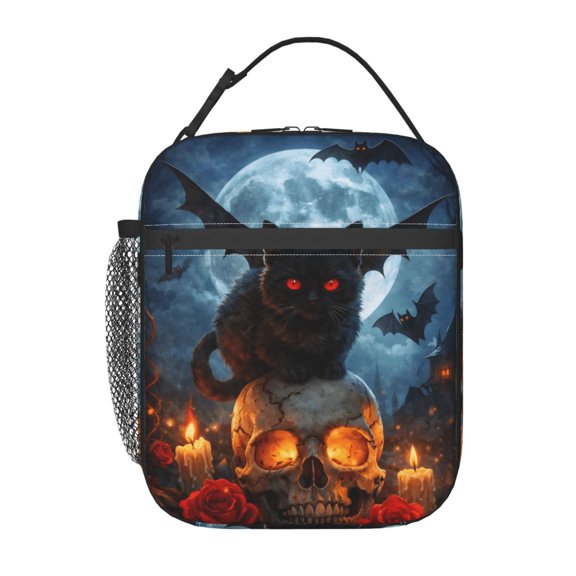 Halloween Cat Lunch Bag Reusable Thermal Lunch Tote with Handle for Women and Men