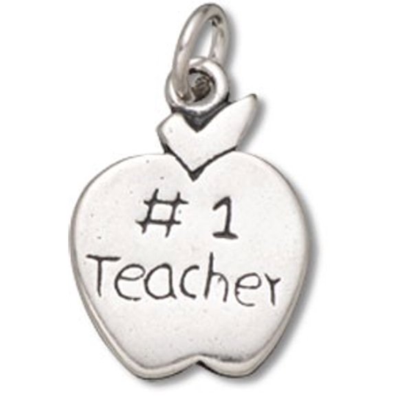 Sterling Silver 16" .8mm Box Chain #1 TEACHER Apple Stem And Leaf Pendant Necklace