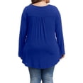 thumbnail image 3 of Camisa de mujer Botón plisado Blusa suelta Camiseta de manga larga Top, Azul, 3XL Advancent  AP000668-10, 3 of 7