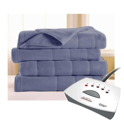Sunbeam Quilted Fleece Heated Electric Blanket Twin Size Lagoon Blue