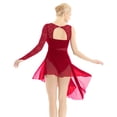 thumbnail image 4 of Linjinx Women Lyrical Dance Costume Ballet Leotard Dresses Dancewear Cut Out Sleeve Asymmetric Lace Burgundy S, 4 of 7