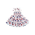 thumbnail image 2 of Aojekbee Baby Girl's 4th of July Dress Star Print Shirred Neck Tie-Up Spaghetti Strap Layered Dress Toddler Summer Clothes, 2 of 10