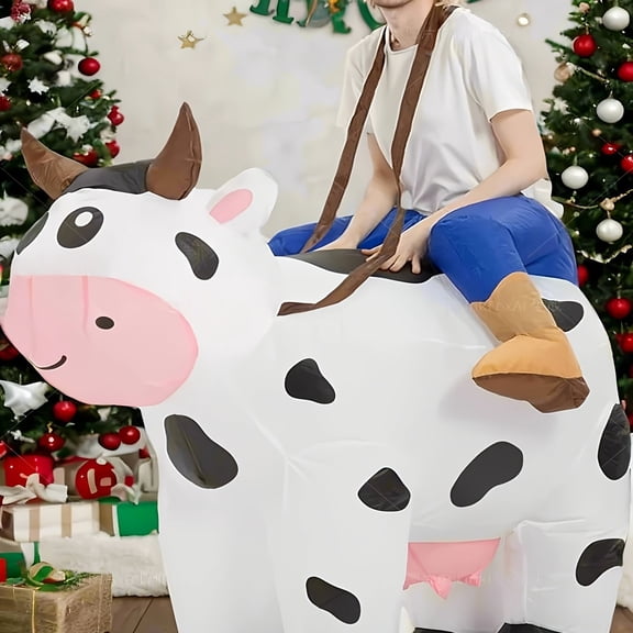 Adult Inflatable Ride-On Cow Costume (Black & White Spotted Style) - Farm/Christmas Theme Party Outfit (Fits 150-190cm),Height 59"–74.8",Cow