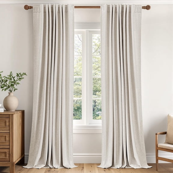 100% Blackout Linen Curtains for Bedroom 40W x 84L Cream 2 Panels | 84 inches Long, Thermal Insulated, Room Darkening, Black Out Drapes for Living Room, Back Tab Rod Pocket