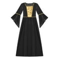 thumbnail image 5 of iiniim Kids Girls Medieval Princess Costume Long Flared Sleeve High Waist Maxi Dress Halloween 6-16 Black 6, 5 of 7