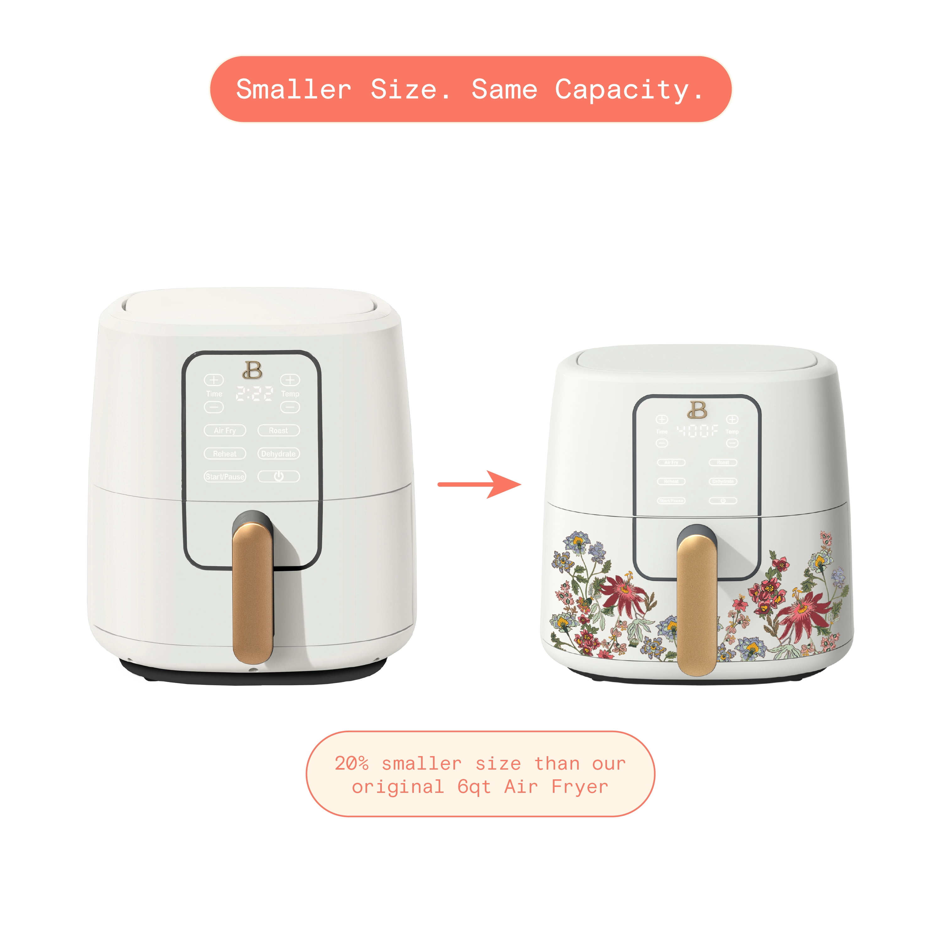 Beautiful 6 Qt Air Fryer with TurboCrisp Technology, EverGood Ceramic Nonstick Coating, Wildflower White Icing by Drew Barrymore