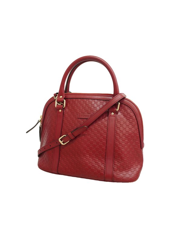 Pre-Owned Gucci Microguccissima Handbag 449663 Leather Red Champagne 2-way Bag for Women