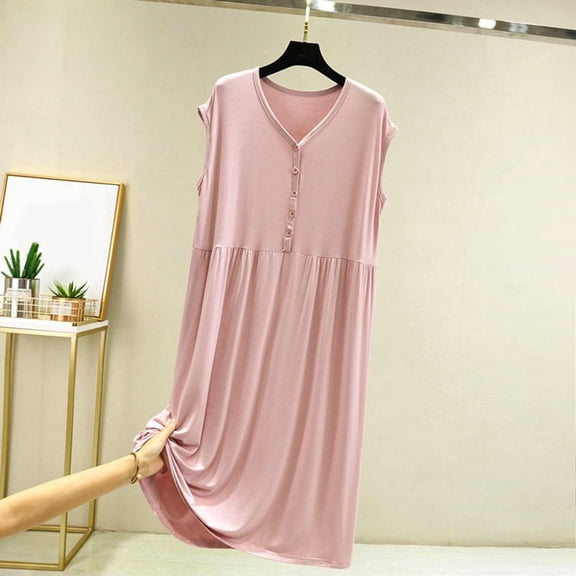 Women's Sleeveless V-Neck Button Down Swing Dress Loose Fit Casual Home Nightgown for Summer Comfort
