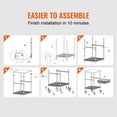 thumbnail image 6 of VEVOR Kitchen Utility Cart,3 Tiers, Wire Rolling Cart with 470LBS Capacity,Steel Service Cart on Wheels, Metal Storage Trolley with 76mm Basket Curved Handle PP Liner 6 Hooks, for Indoor and Outdoor, 6 of 8