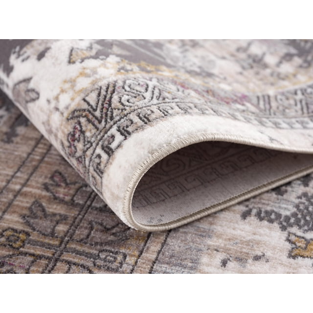 Rug Branch Paletta 2' x 2' (2'3" x 2') Grey/Beige Distressed Medallion Indoor Doormat Rug, Transitional, High Pile, Stain-Resistant Entry Carpet - Front Door, Mudroom, Hallway and Kitchen