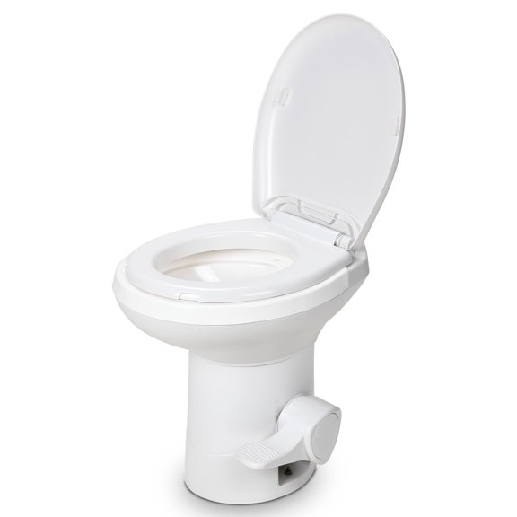 WYDK Gravity Foot Flush Toilet High Profile HDPE Portable Toilet High Profile w/ Pedal Flush for Motorhome Caravan Travel White