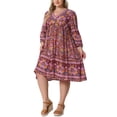 thumbnail image 2 of Vestido de verano de talla grande Agnes Orinda para mujeres, casual, bohemio, floral, con cuello en V, manga 3/4, midi, corto, vestido de playa 2X amarillo rosa, 2 of 6