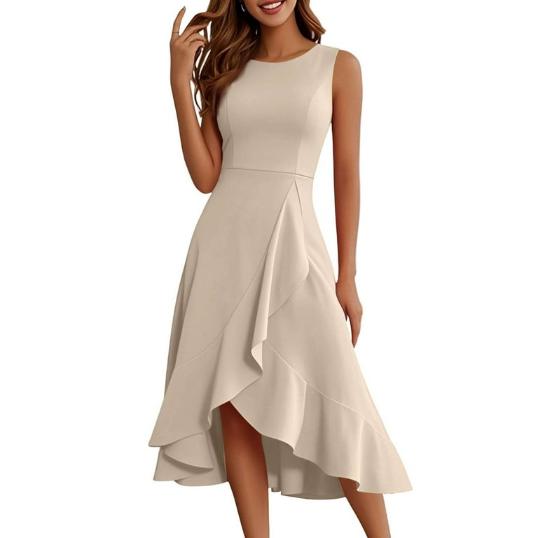 Mother Of Groom Dresses For Wedding, Tank Casual Cotton Sleeveless Round  Neck Ruffle Flowy Long Milkmaid Dress Women Sweaters Linen Dress Spring  Medieval Dress Casual Romper (S, Beige) ZMTing - Walmart.com