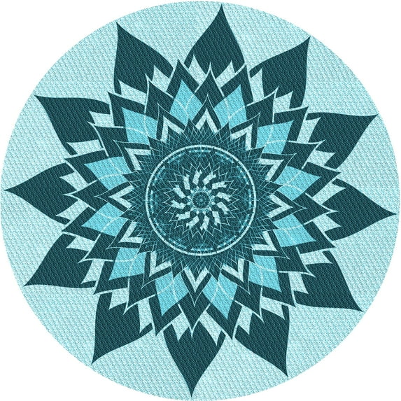 Ahgly Company Indoor Round Patterned Dark Cyan Green Area Rugs, 6' Round