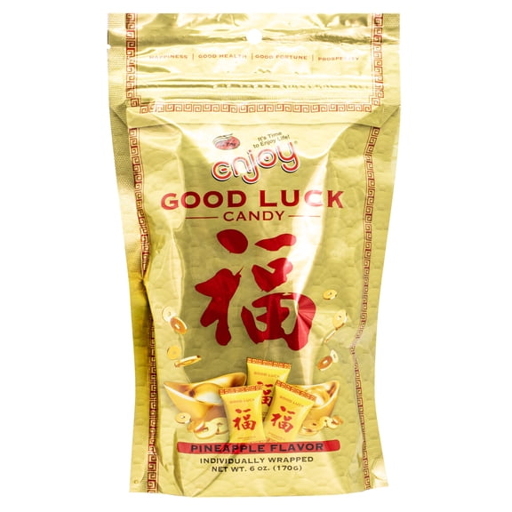 Enjoy Good Luck Candy Pineapple (6 oz), Hard Candy, Resealable Bag, No Allergens